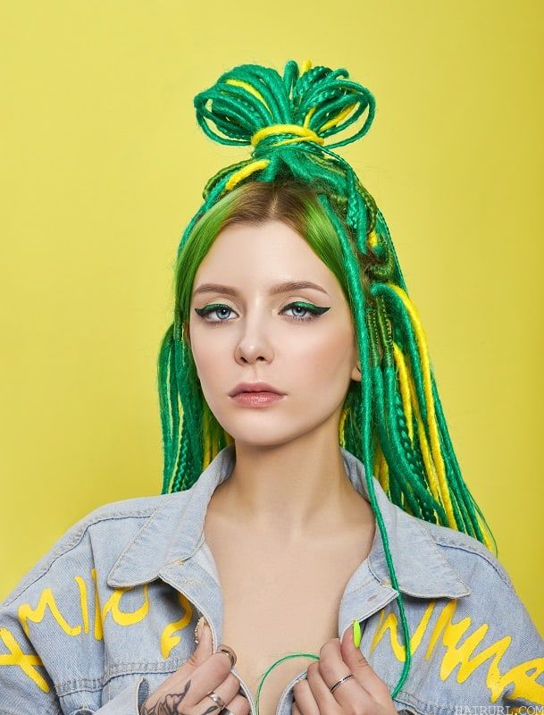 pastel green and yellow hair