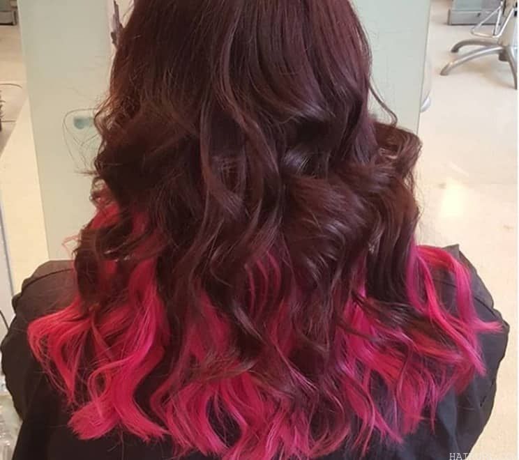 Wavy Brown Hair with Hot Pink Tips
