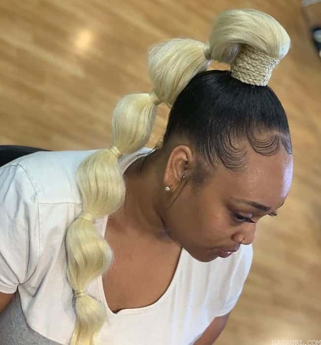 blonde bubble ponytail with weave