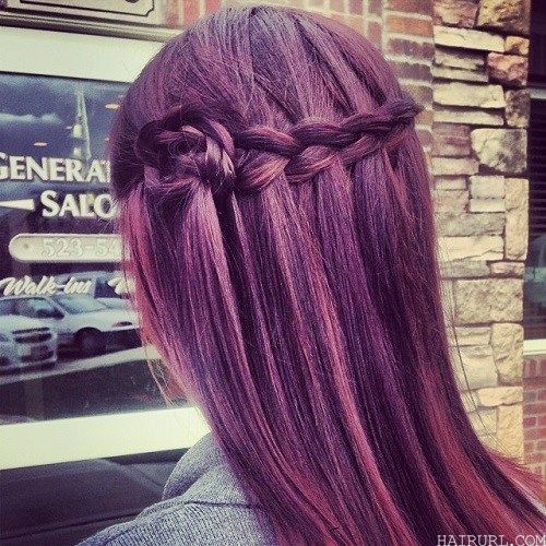 purple Wacky Waterfall Braid Updos hair color