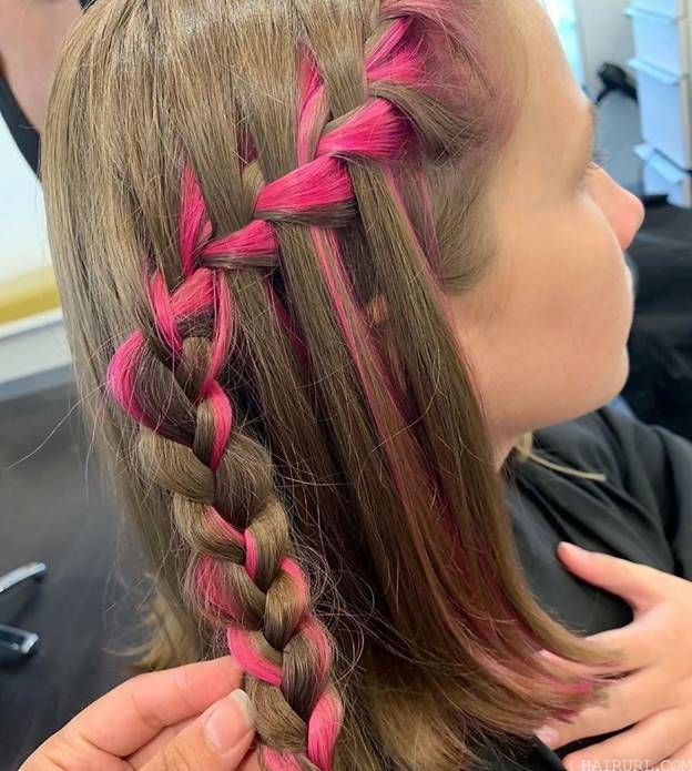 braided blonde hair with pink highlights