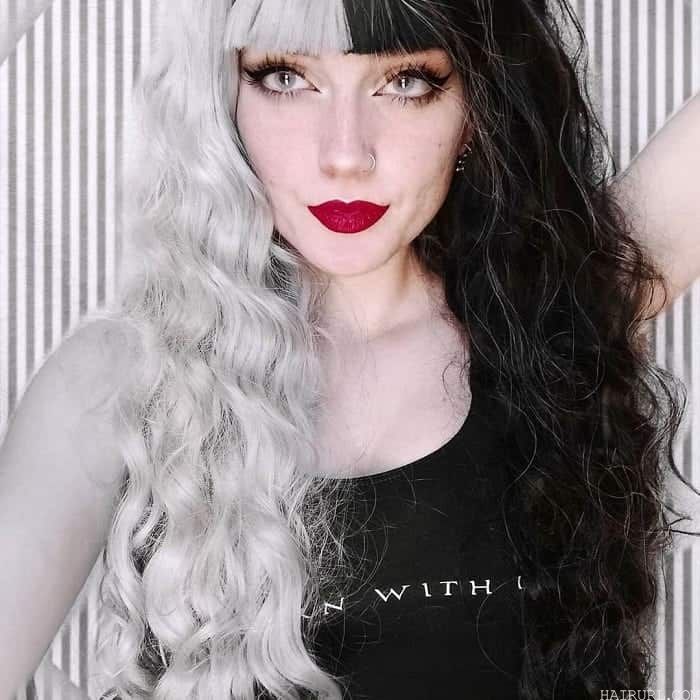 black and white hair with blunt bangs