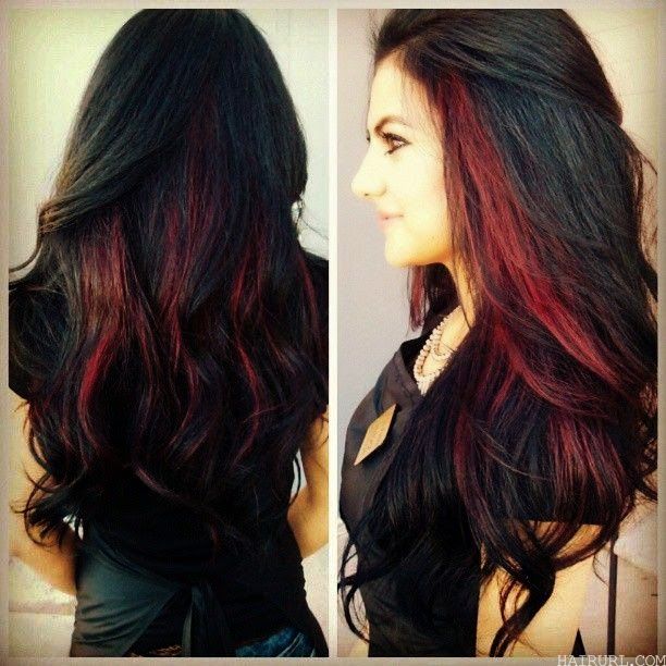 red highlights on black hair for young girl