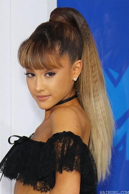 High Ponytail with Bangs for Brown Hair