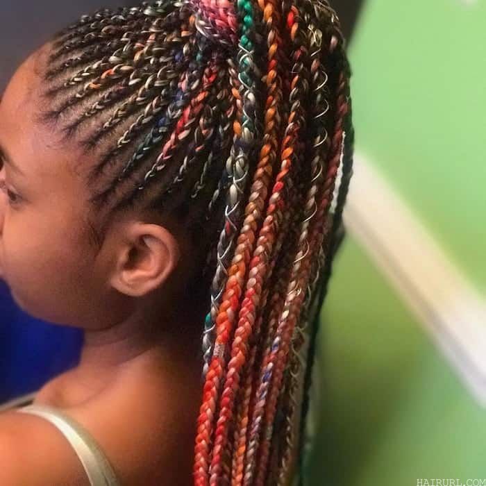 colorful braid ponytail with weave