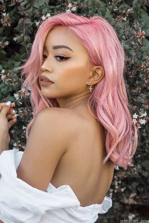 pastel pink hair with side bangs