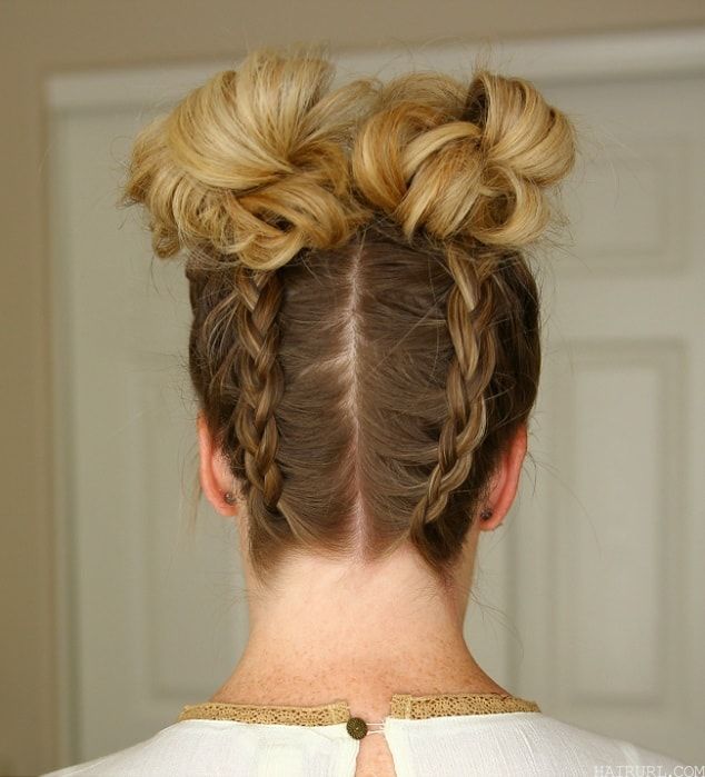 mixed girl's two bun braids