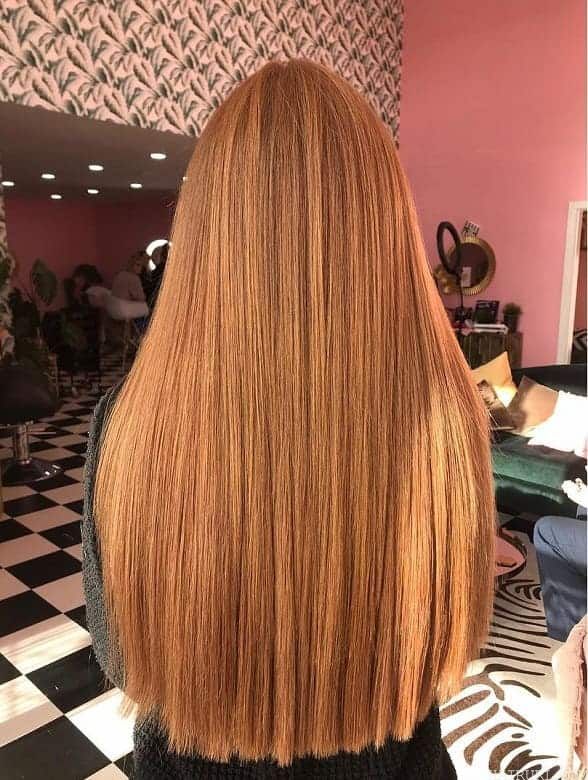 sleek long copper blonde hair
