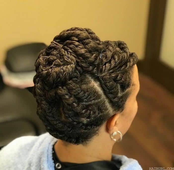 updo style with two strand twist hair 