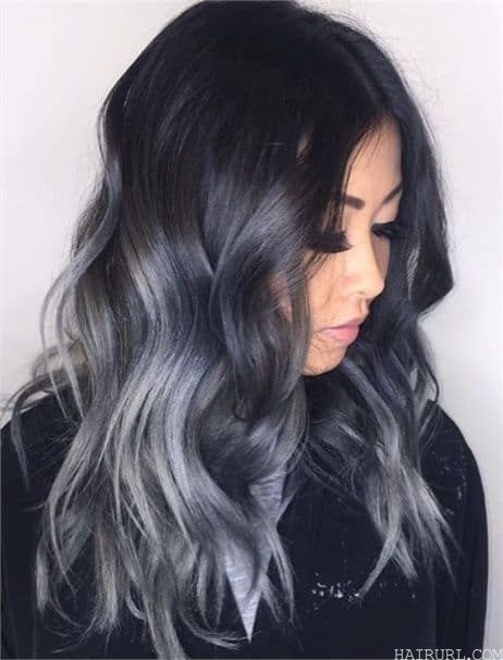 Black Hair with Silver Grey Highlights