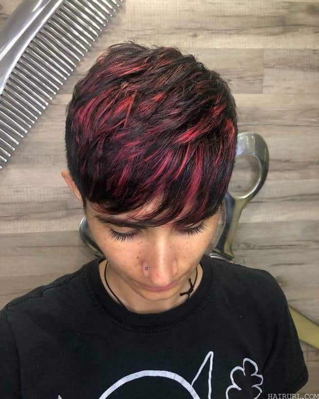 pixie haircut with pink highlights