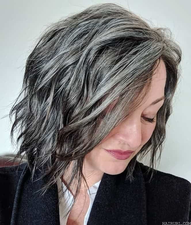 Short Wavy Hair with Silver Highlights