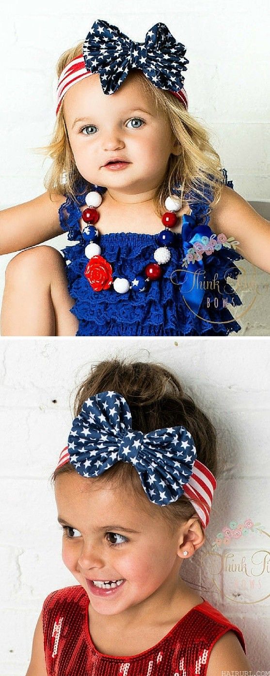 flag design hair bows for little girls