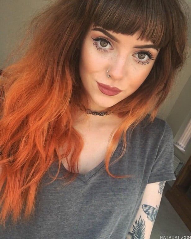 Orange Brown Ombre with Bangs