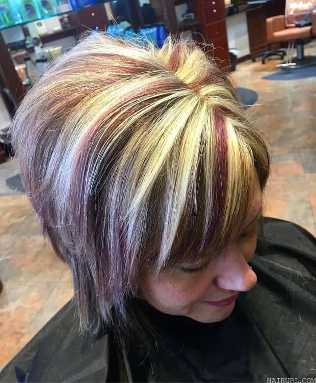 side swept bangs with chunky highlights