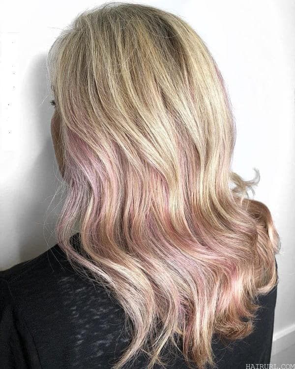 Rose Gold Ombre Highlights on Blonde Hair