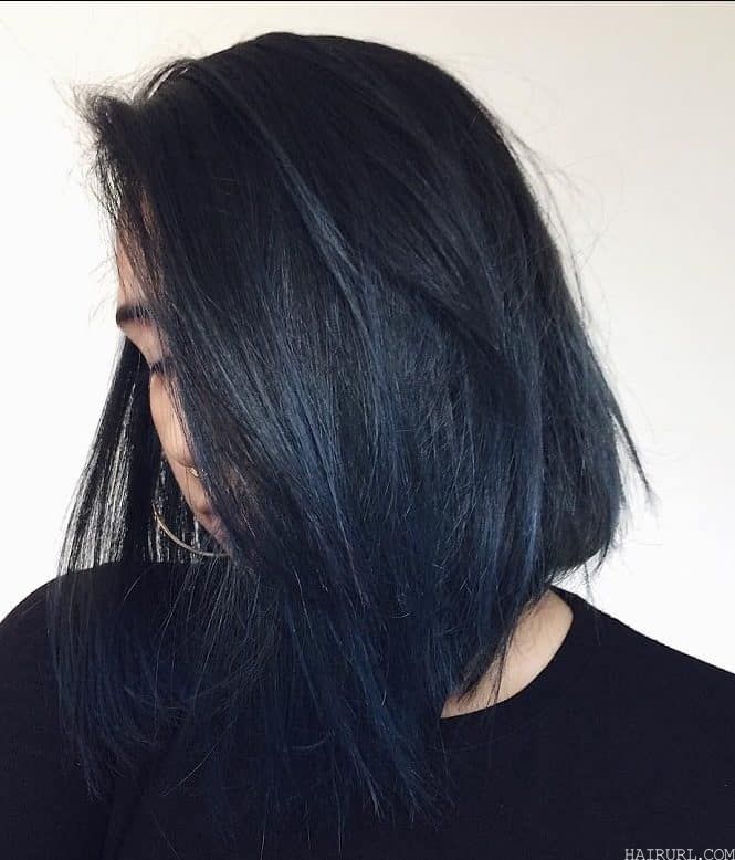 black hair with dark blue highlights 