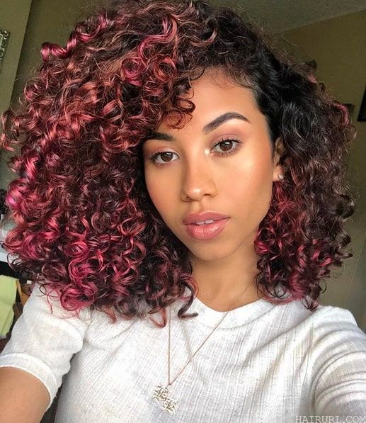 pink tight curly hair women