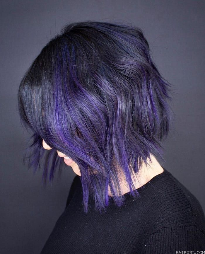 black hair with purple highlights