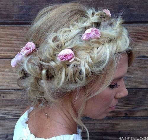 Dutch Braid Crown with Messy Floral hairstyle