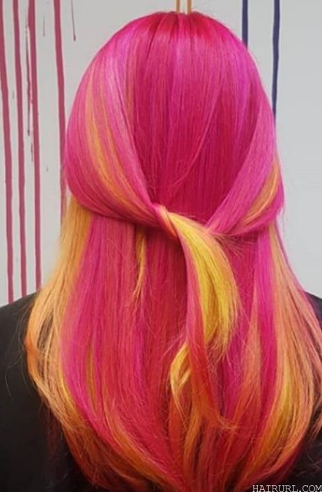 Bright Pink Hair with Yellow Highlights