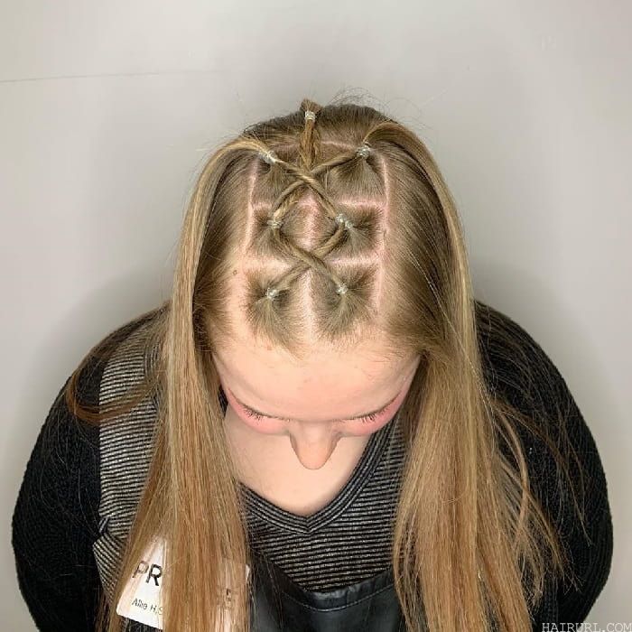 criss cross rubber band hairstyle
