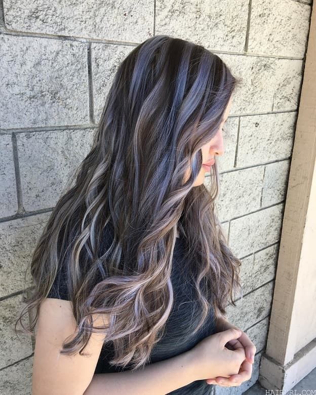 Silver Blue Highlights on Long Hair