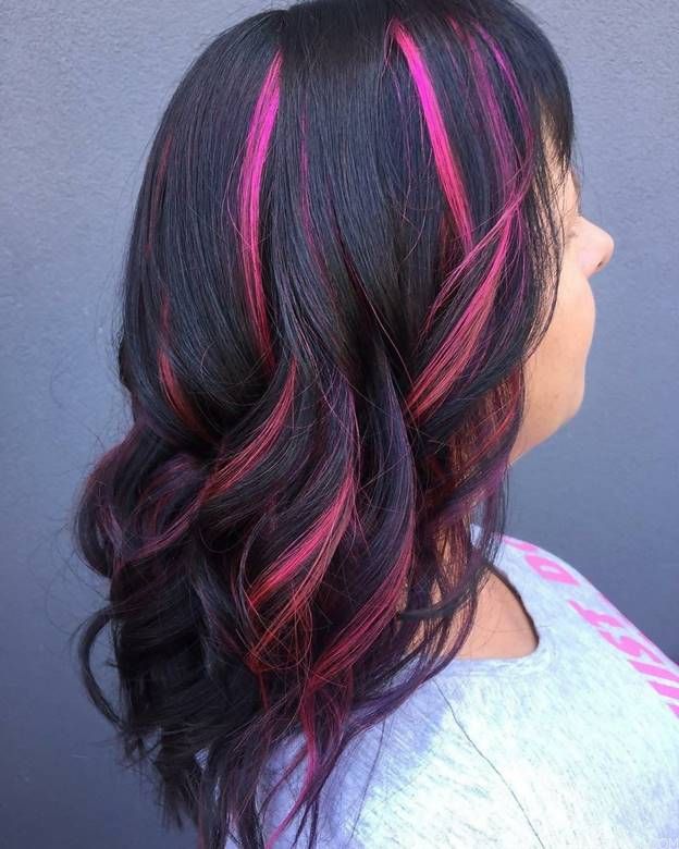 Black Hair with Pink Highlights