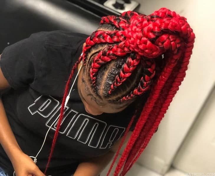 red braid ponytail with weave