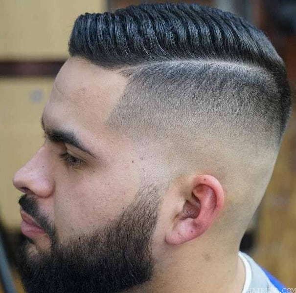 side part bald fade with beard