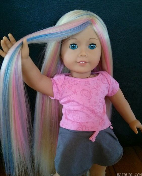 Rainbow color hairstyle for American Girl Doll