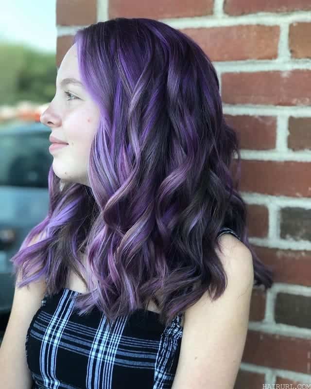 purple highlights on long hair 