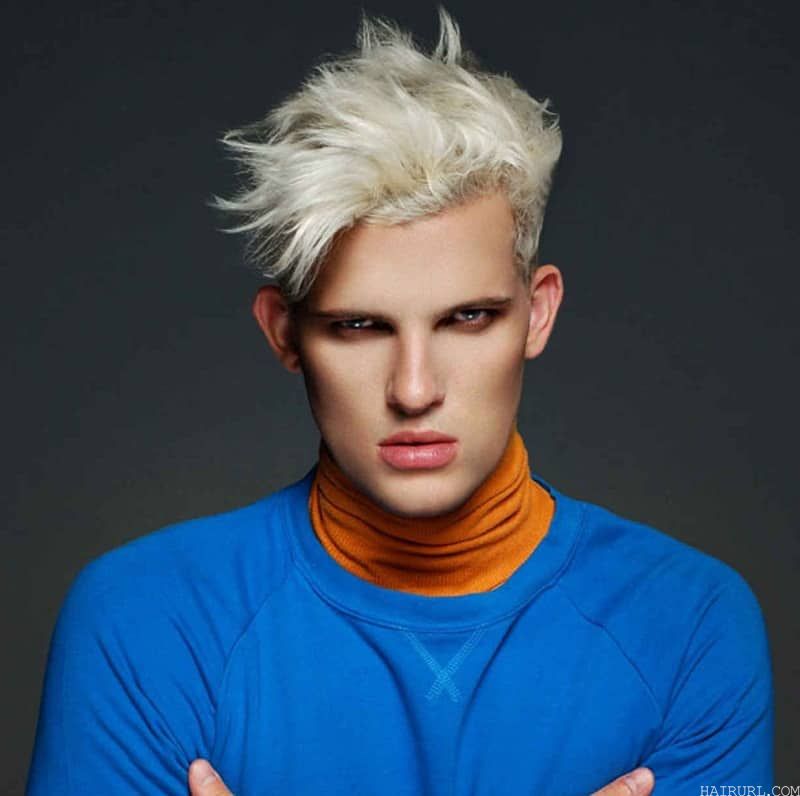 messy platinum blonde hairstyle for men