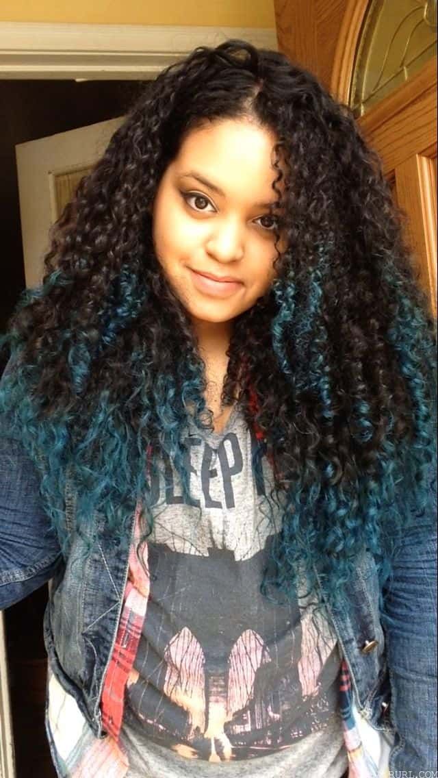 corkscrew curls in black and blue hair