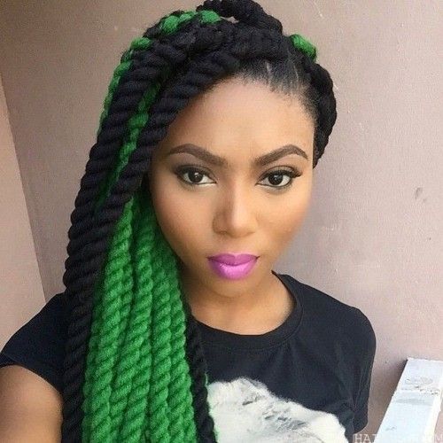 Black And Bright Green Individual Braid Style For Women