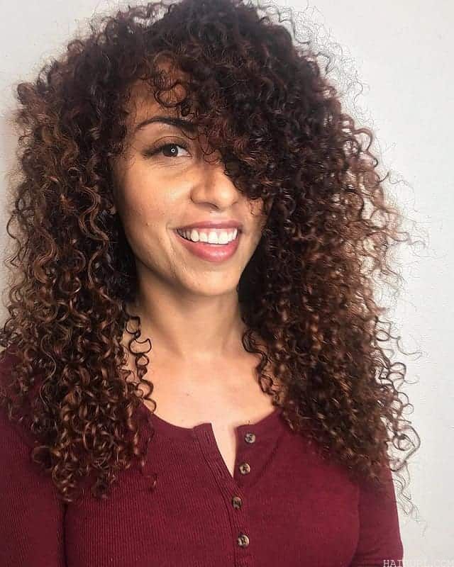 curly long side bangs