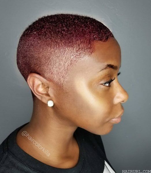  burgundy hair buzz cut for black women
