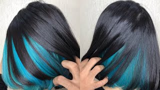 Smooth Carribean Blue With Peek A Boo Hair Color