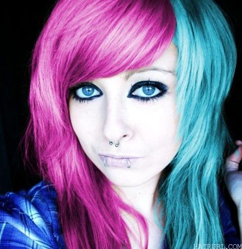 Nice Pink and Blue Two-Tone hair color 