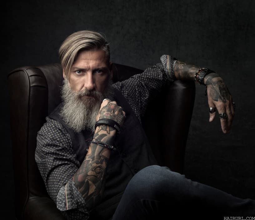grey beard and tattoos