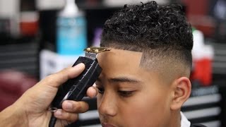 *Full Length* How To Cut Hair Like A Barber:  Mid Fade Curly Top