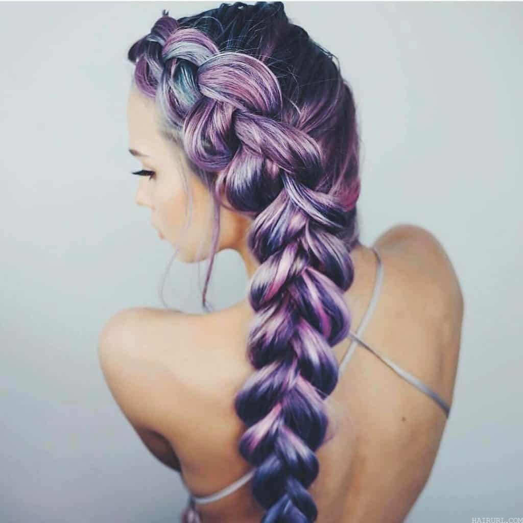 lavender purple hair with Fishtail Plaits