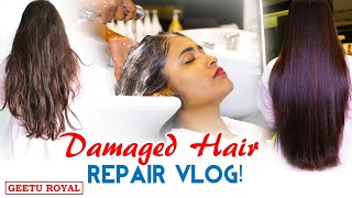 Repairing Damaged Hair || Effects Of Hair Color || Mirrors Salon || Geetu Vlogs || Telugu Vlogs