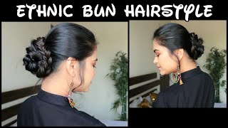Supereasy Braided Bun Hairstyle For Long Hair//Indian Hairstyles For Party//Quick Ethnic Hairbun