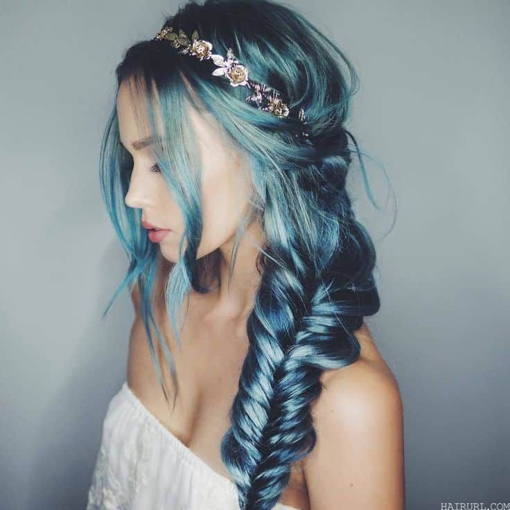 side fishtail teal blue hair