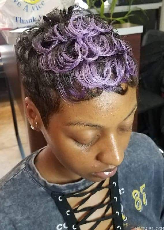 purple highlights on short curly hair 