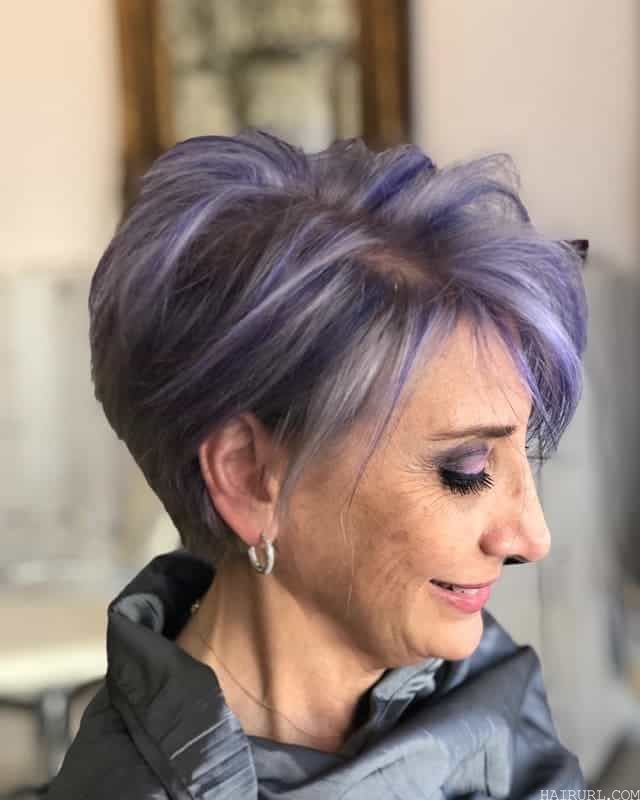 short purple hair with highlights