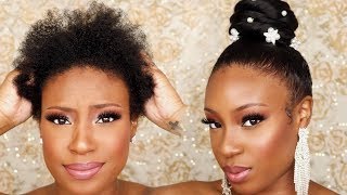 How To: Top Knot Bun On Short Natural Hair | Wedding Hairstyle For Black Women