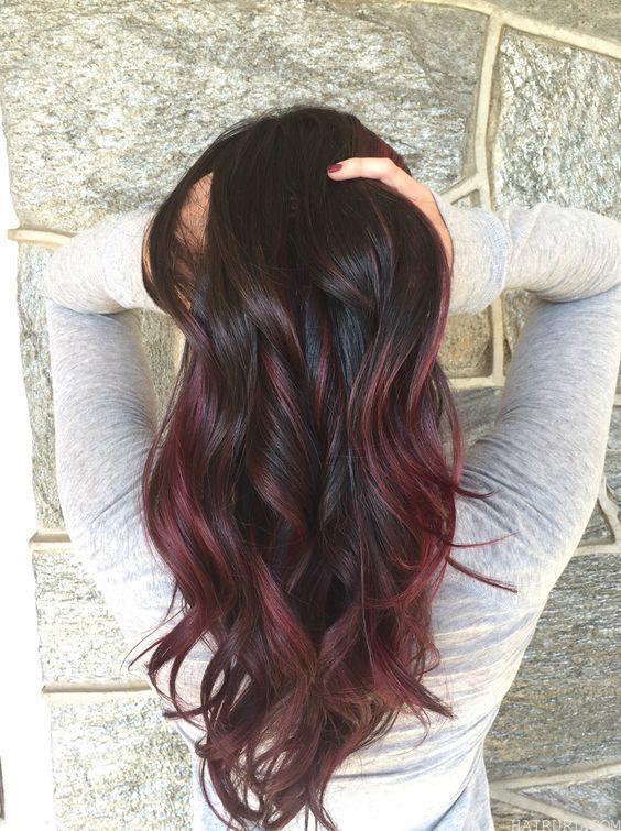 Burgundy red Balayage hair color for young girl