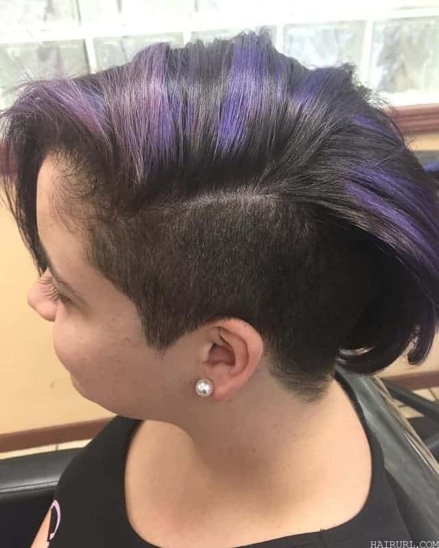 short purple hair highlights with undercut 